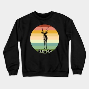 Greater Kudu Bull Full Figure on Vintage Retro Africa Sunset Crewneck Sweatshirt